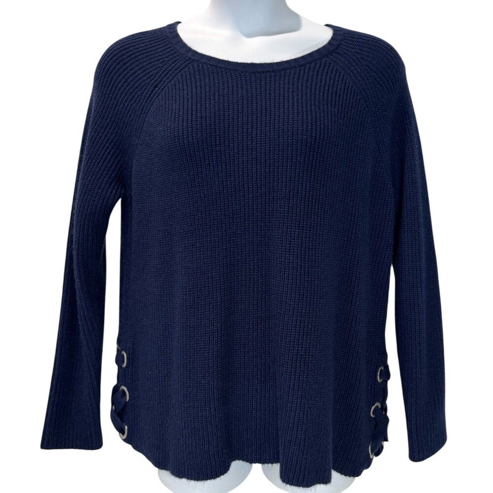 a.n.a Women’s Navy Blue Long Sleeve Sweater Size XL Side Lace Up Detail